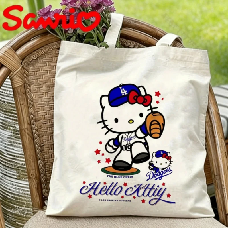 

1PC Sanrio Hello Kitty x Los Angeles Dodgers Baseball Print Eco-friendly Canvas Shoulder Bag
