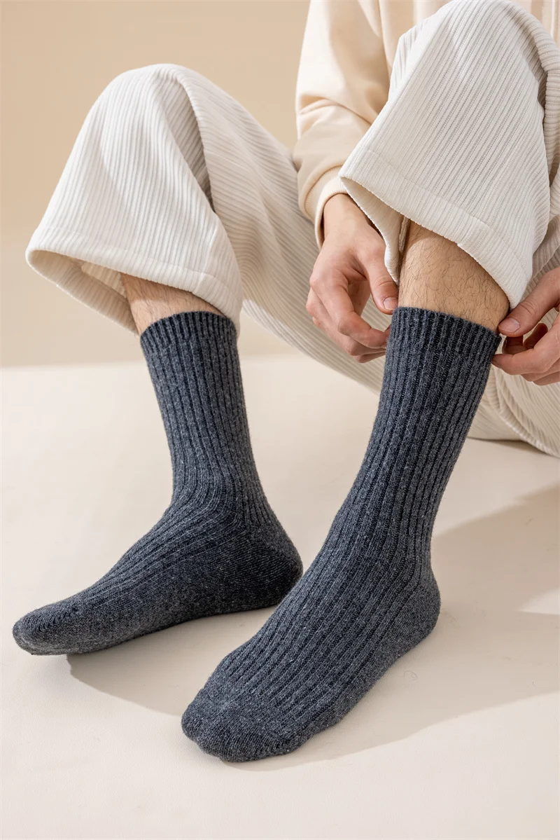 3 paar Winter Dicke Warme männer Wolle Socken Hohe Qualität Harajuku Retro Merino Wolle Casual Socken Große Größe Lange socken – Detail 6