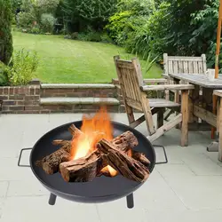 Large Cast Firepit Sturdy Stand Fireplace Wood Burning with Handles Round for Outdoor Hiking Balcony Party Patio