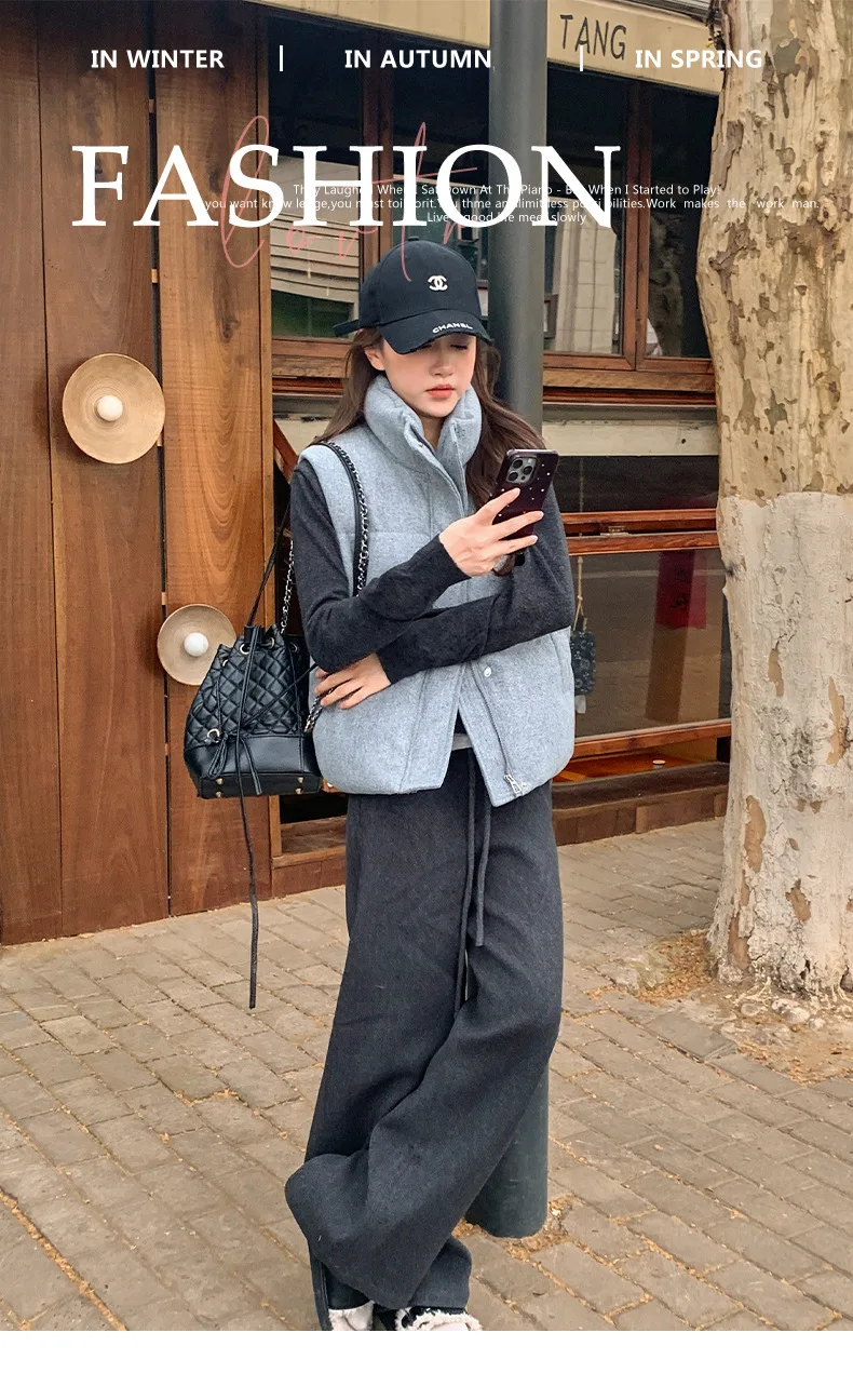 سترة سترات معاطف نسائية سترات متينة جيب وسحاب وياقة واقفة بدون أكمام سميكة بقصة ضيقة غير رسمية للمكتب للسيدات لخريف وشتاء 2025