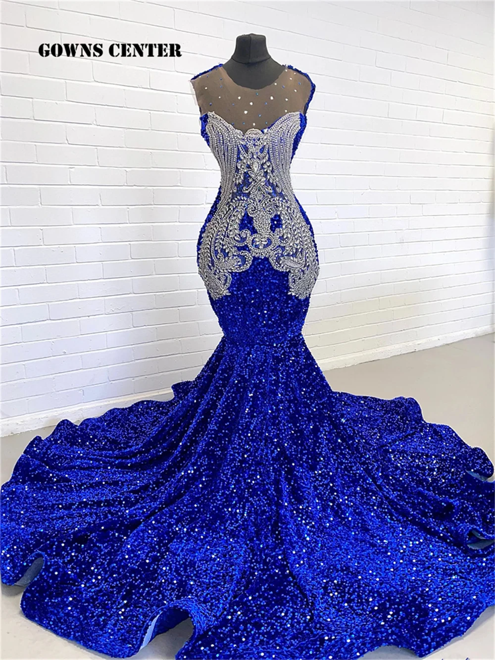 

Sparkly King Blue Sequin Mermaid Prom Dresses Black Girls Beaded Rhinestone 2025 Birthday Luxury Dress Cocktail Party Customized