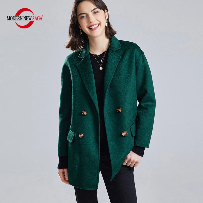 

MODERN NEW SAGA 100% Wool Women Jacket Autumn Wool Coat Water Ripple Winter Woolen Jacket Female Cashmere Jacket Double Breasted