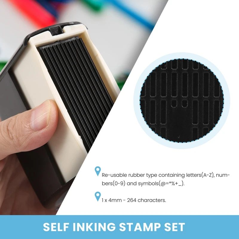 Self Inking Stamp Set Custom Personalised DIY Business Name Number Address Printing Rubber Stamp with Tweezers Kit Black-A79M