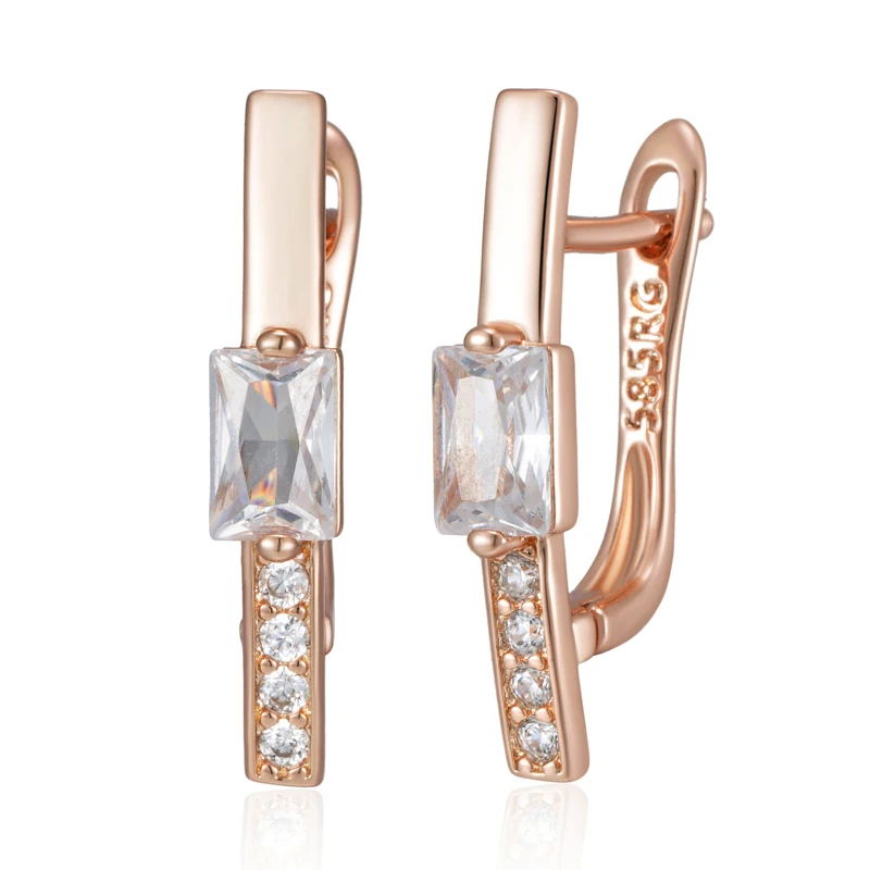 Kinel Hot 585 Rose Gold Color Drop Earrings for Women Trendy Square Natural Zircon Bridal Gift High Quality Daily Fine Jewelry