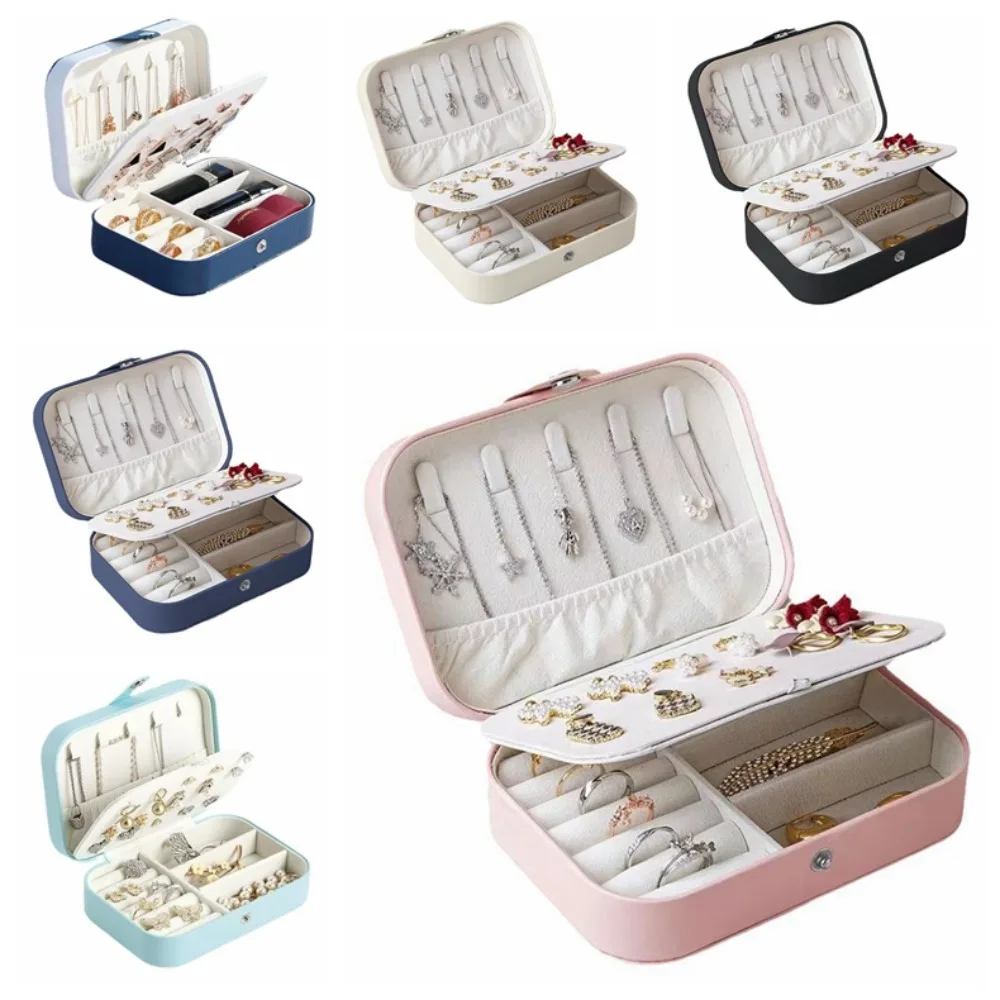 Double Layer Jewelry Storage Box Jewelry Holder Ring Necklace Jewelry Organizer Display PU Portable Earring Packaging Box