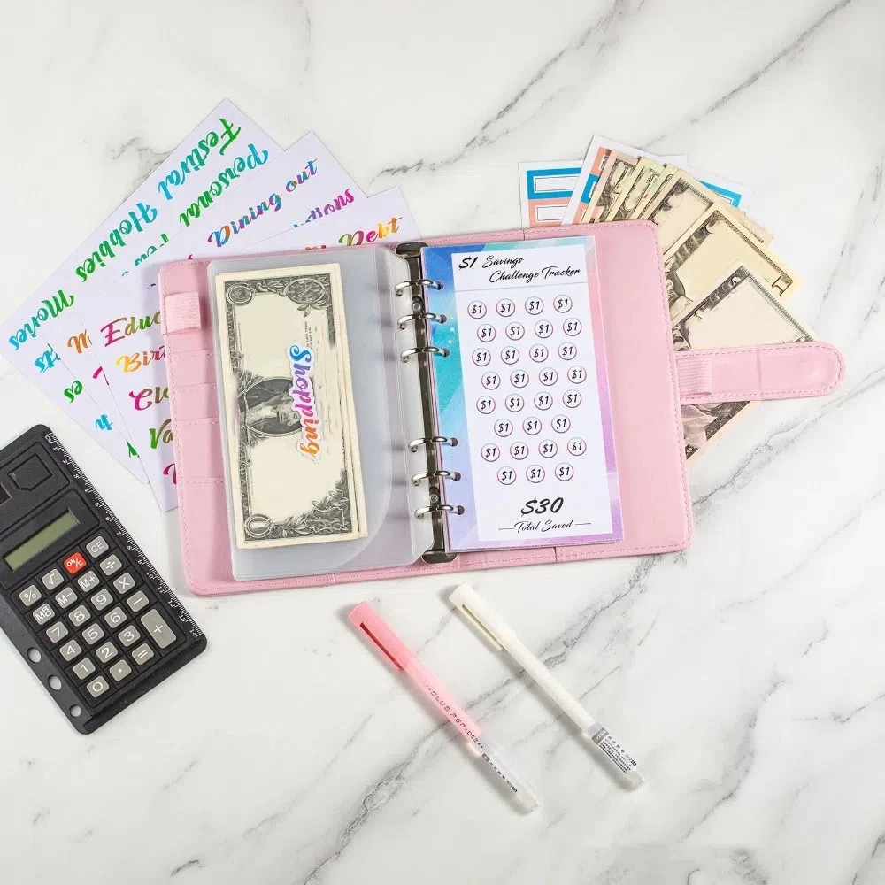 PU Leather Envelope Challenge Binder Challenging Refillable Savings Challenges Book Savings Handbook Transparent