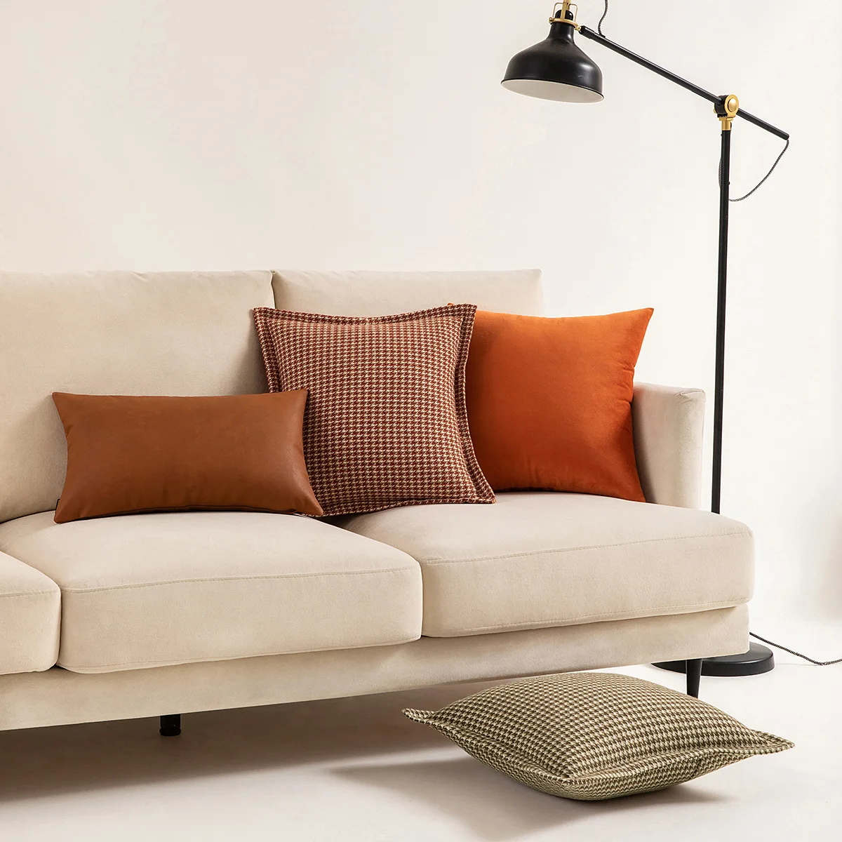 Home Decorative Square Cushion Cover Pillow Cover Yarn-dyed Hounds Tooth Decorative for Sofa Bed 45x45cm Orange Green Blue Black