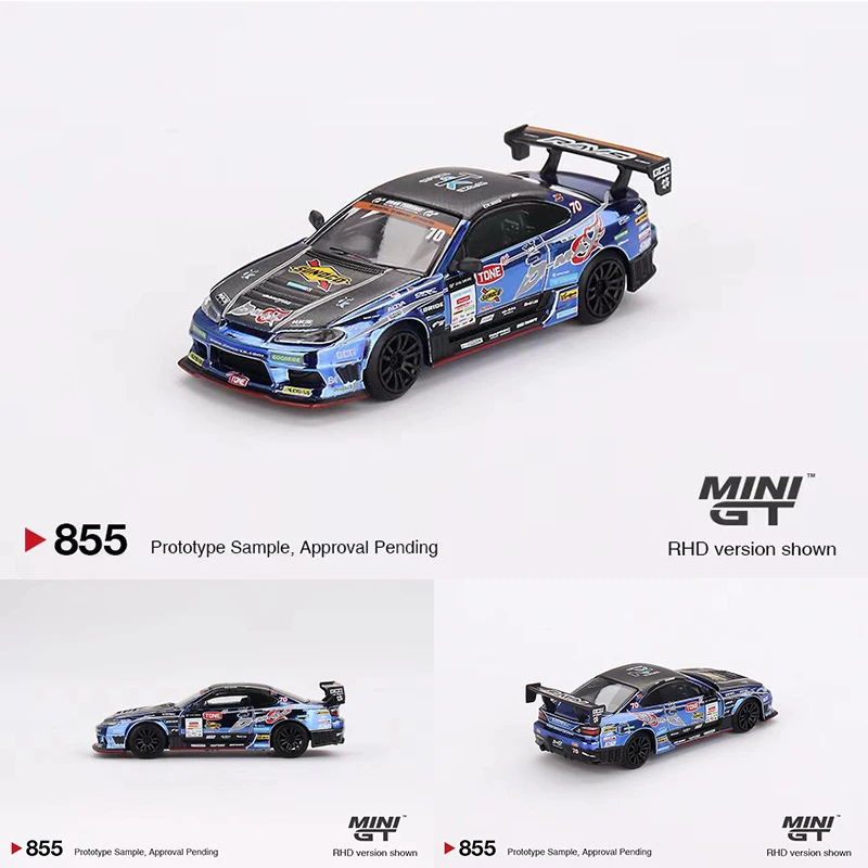 PreSale MINIGT 855 1:64 Silvia S15 D MAX Racing #70 Diecast Diorama Model Collection Miniature Toys