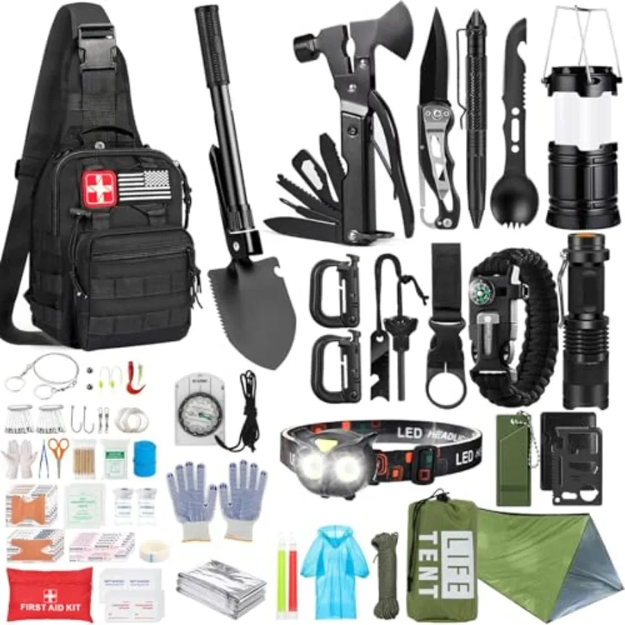 

Survival Kit, 294 Pcs Survival Gear First Aid Kit with Molle System Compatible Bag and Emergency Tent, Emergency Kit for Earthq