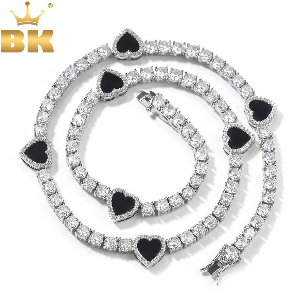 THE BLING KING 4mm Black Clover Heart Tennis Chain Necklace Iced Out Cubic Zirconia Bracelet Gift For Women Men Hiphop Jewelry