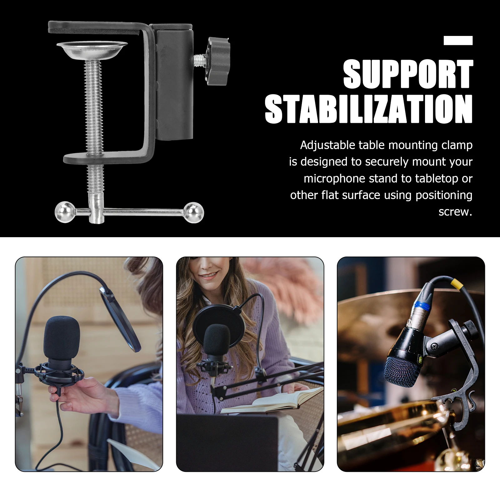 

Microphone Holder Base Table Clamp Metal Mini Mounting Heavy Duty Clip Desk Protection Adjustable Compatible Equipment Mic Stand