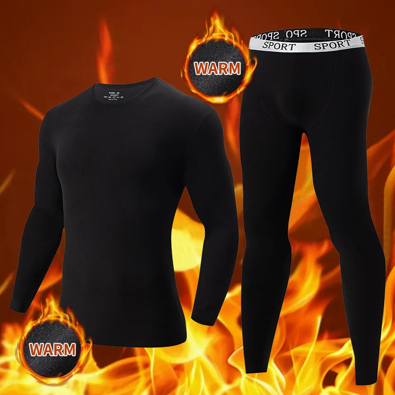 2-piece Men's Warm Suit For Autumn And Winter Black Thick Youth Sports And Leisure Base Inner Layer Autumn Clothes Autumn Pants