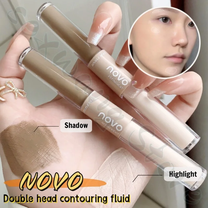 

NOVO double-headed contouring liquid brightens the tear trough to modify the nose shadow and face three-dimensional concealment