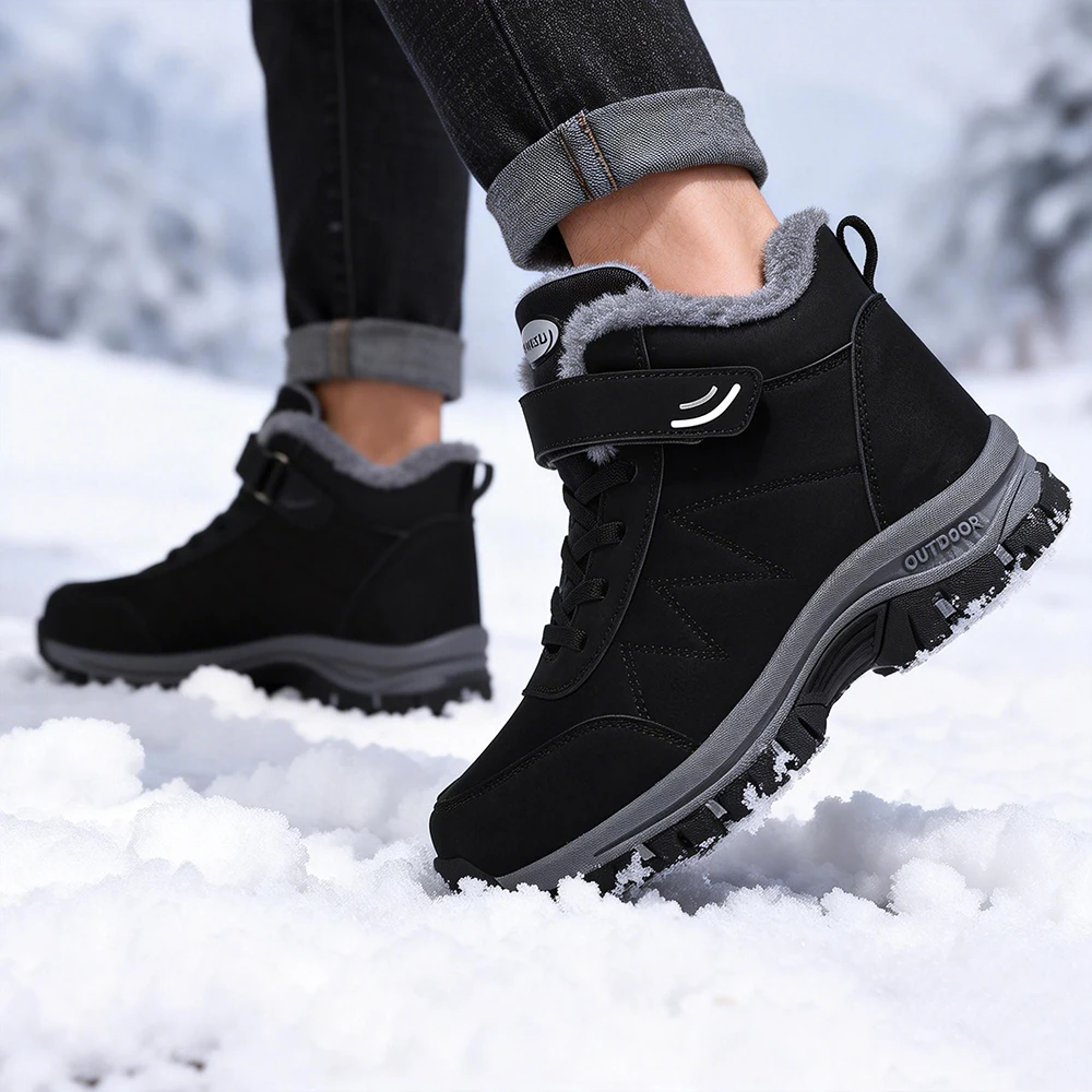 Winter Warm Men Boots With Fur Waterproof Outdoor Sneakers Classic Snow Boots for Men Winter Leather Ankle Boots Men's Shoes view 3