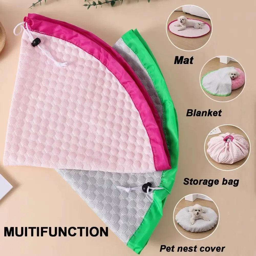 Adjustable Dog Bed Cover Breathable Ice Silk Fabric Drawstring Storage Bag Puppy Quilt Multifunctional Pet Sleeping Cushion Sofa