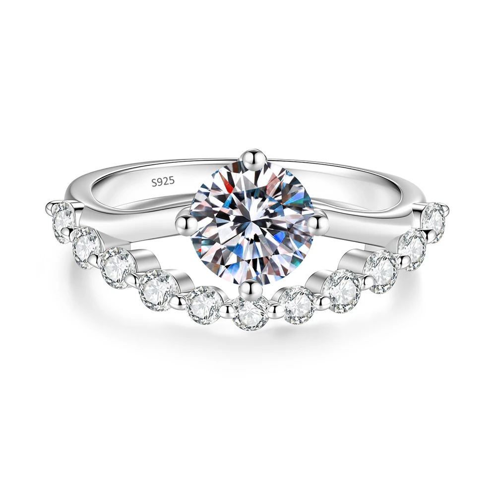

D Color 1CT Moissanite Ring S925 Sterling Silver Wedding Rings For Women High-End Anniversary Jewelry Gift