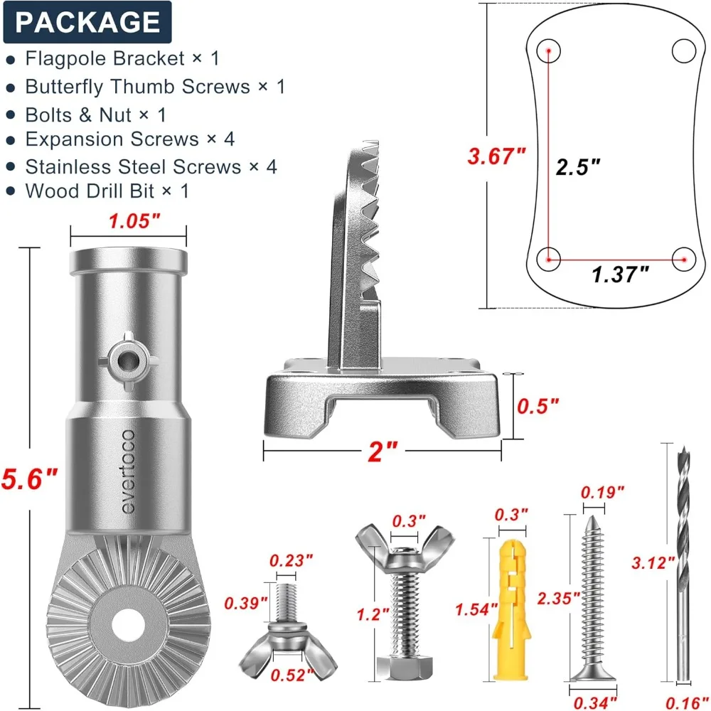 staffa per asta portabandiera in acciaio inossidabile t304 per carichi pesanti - 180 °   Porta bandiera regolabile per casa con due metodi di installazione, fl