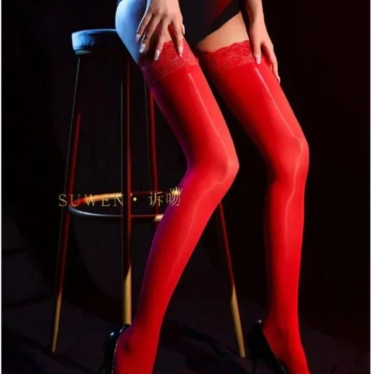 

Sexy Womens Thigh High Stockings Shaping Silicone Anti-slip Shiny Oil Satin Tights Over Knee Socks legging Underwear Nightclub