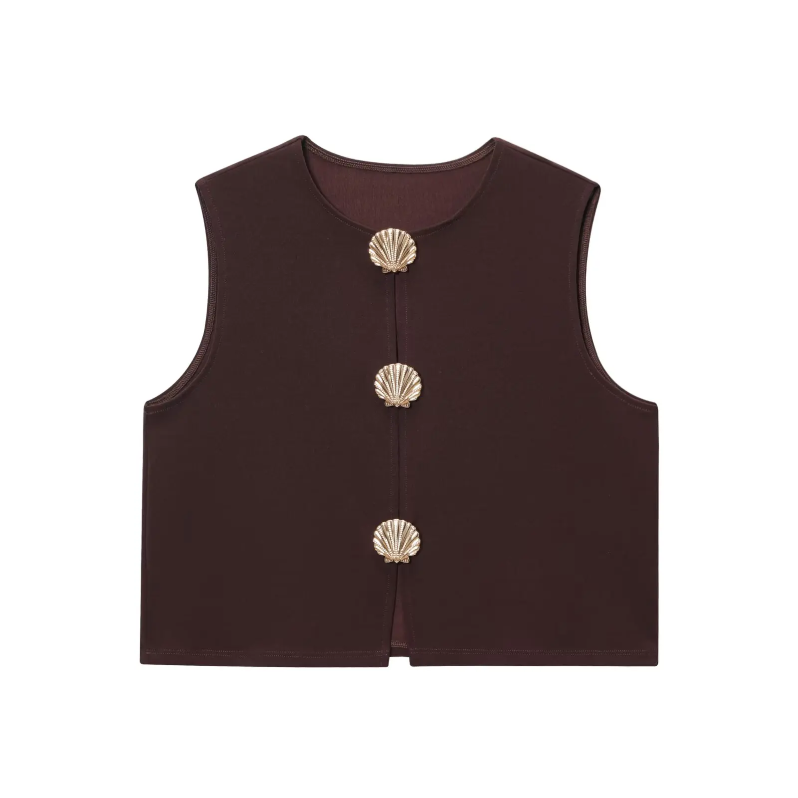 Zevity nuevas mujeres básicas cuello redondo blusa Casual de Color sólido mujer Chic sin mangas diseño de botones chaleco camisa Blusas Crop Tops LS9376