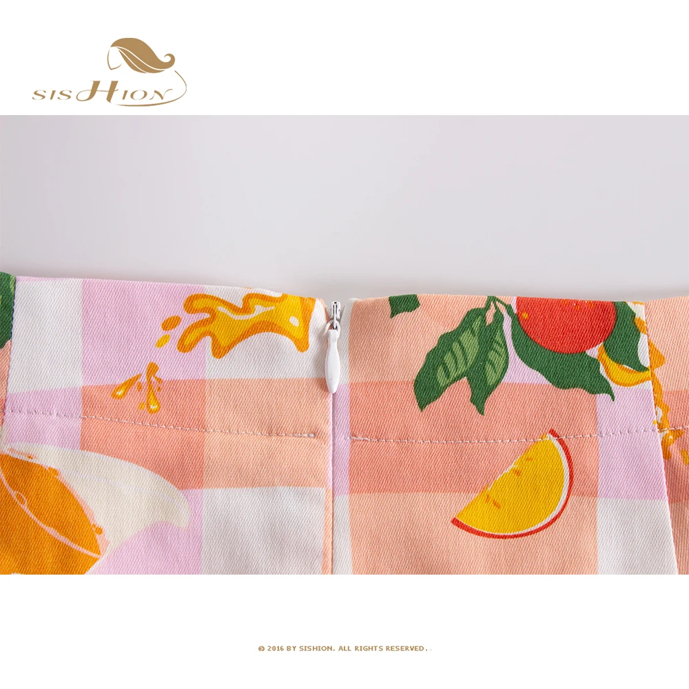 SISHION สีส้มน้ําผลไม้พิมพ์ลายสก๊อต Y2K Mini กระโปรง Jupe Femme SS0008 2025 ผู้หญิงเซ็กซี่ฤดูร้อนกระโปรง Falda