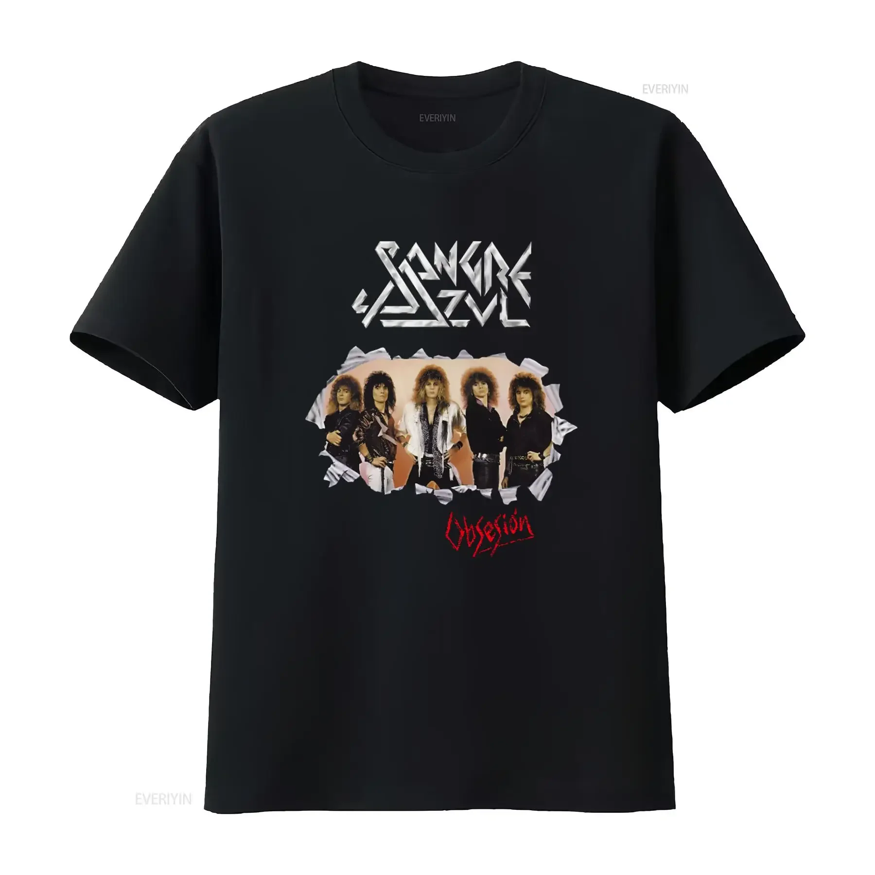 New Dtg dtf T shirt Sangre Azul Obsesion Band Rock Style Size vintage Washed Top For Everyday Wear Breathable Casual graphic