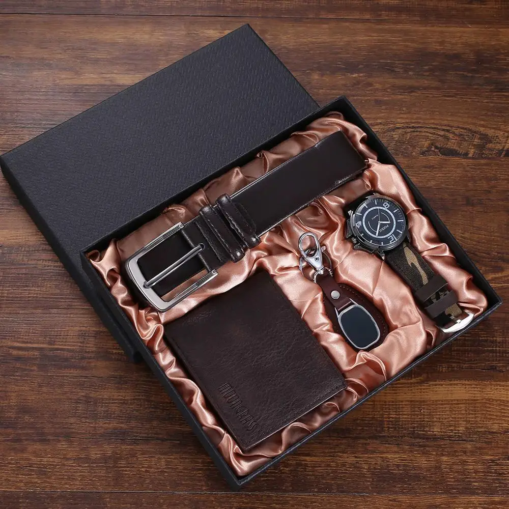 Fashion Creative Boutique Gift Set Beautifully Packaged Watch Leather Belt Wallet Keychain 4pcs/set Gifts for Men Drop Shipping