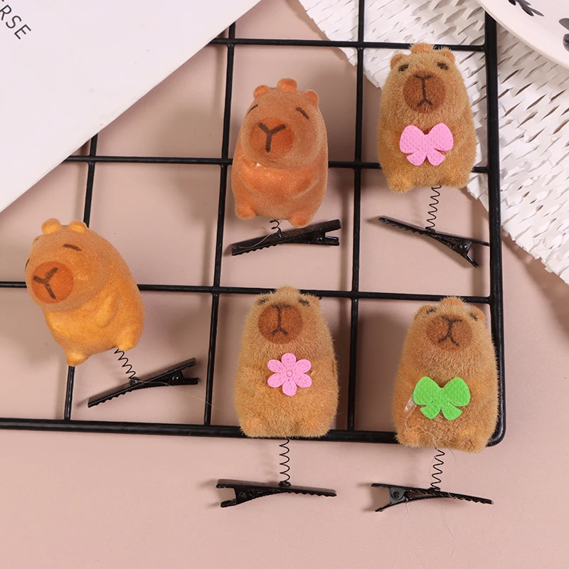 5PCS Del Fumetto Divertente 3D Kapibala Peluche Tornante Moda Animale Bello Capibara Clip di Capelli Accessori Copricapi Regalo Del Capretto Colore Casuale