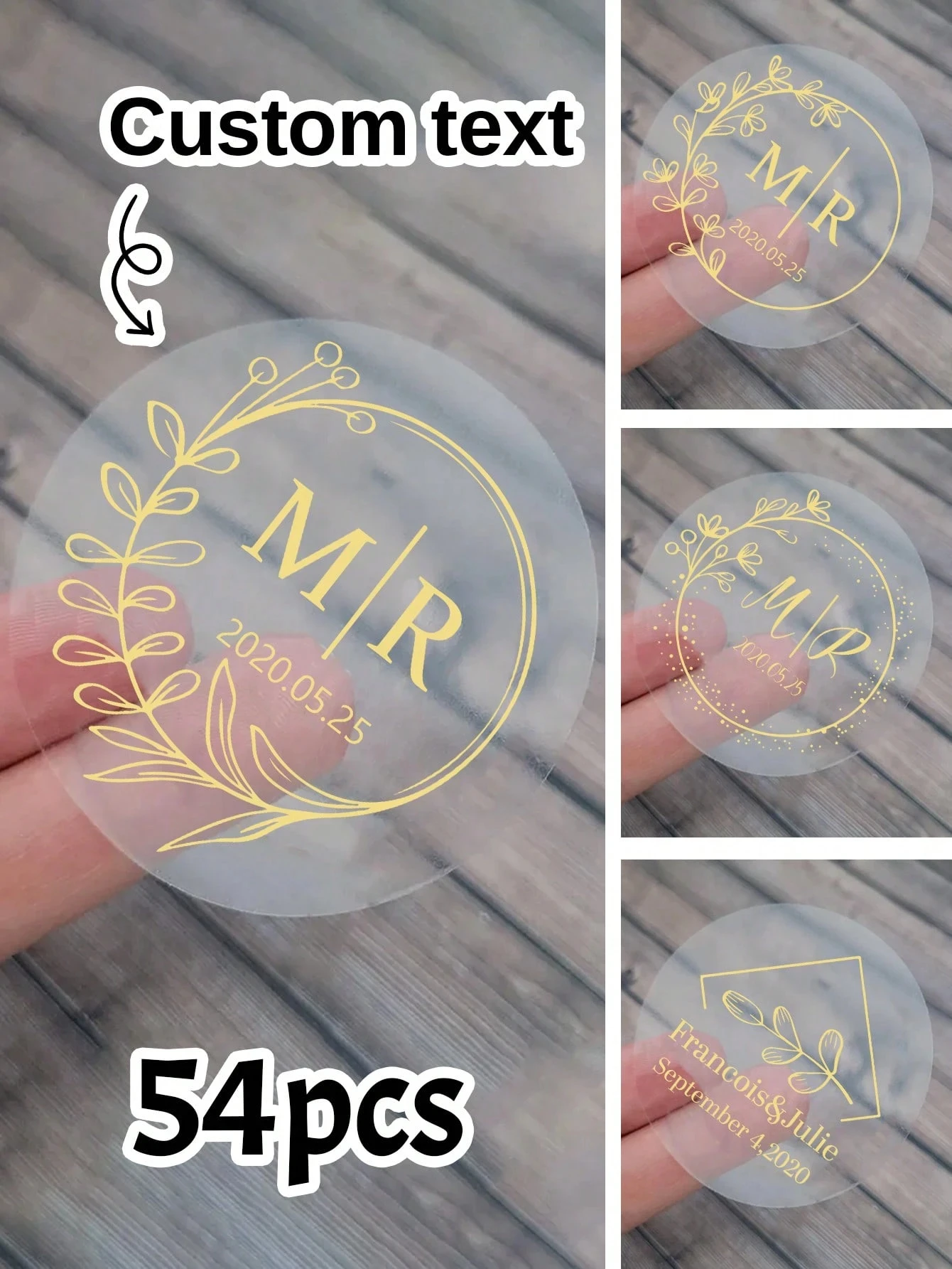 Benutzerdefinierte Hochzeitsaufkleber, Hochzeits-Blasenetiketten, personalisierte transparente Blattgold-Special-Events