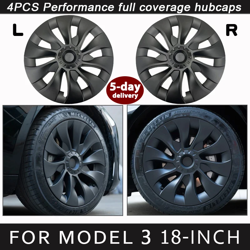 4PCS HubCap for Tesla Model 3 18 Inch Replacement Wheel Cap Automobile Hub cap Full Rim Cover Accessories 2018-2023 Wheel Cover