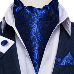 Royal Blue Party British Cravat Formal Silk Pocket Square Cufflinks Fashion Wedding Men's Ascot Classic Gentleman BusinessTie