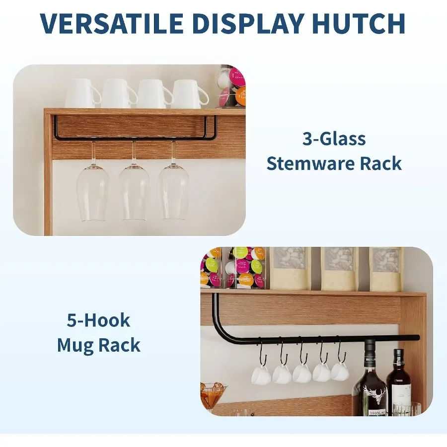 Wine bar cabinet with fridge space and top display hutch for home entertainment, black metal and wood, sleek modern design with view 5