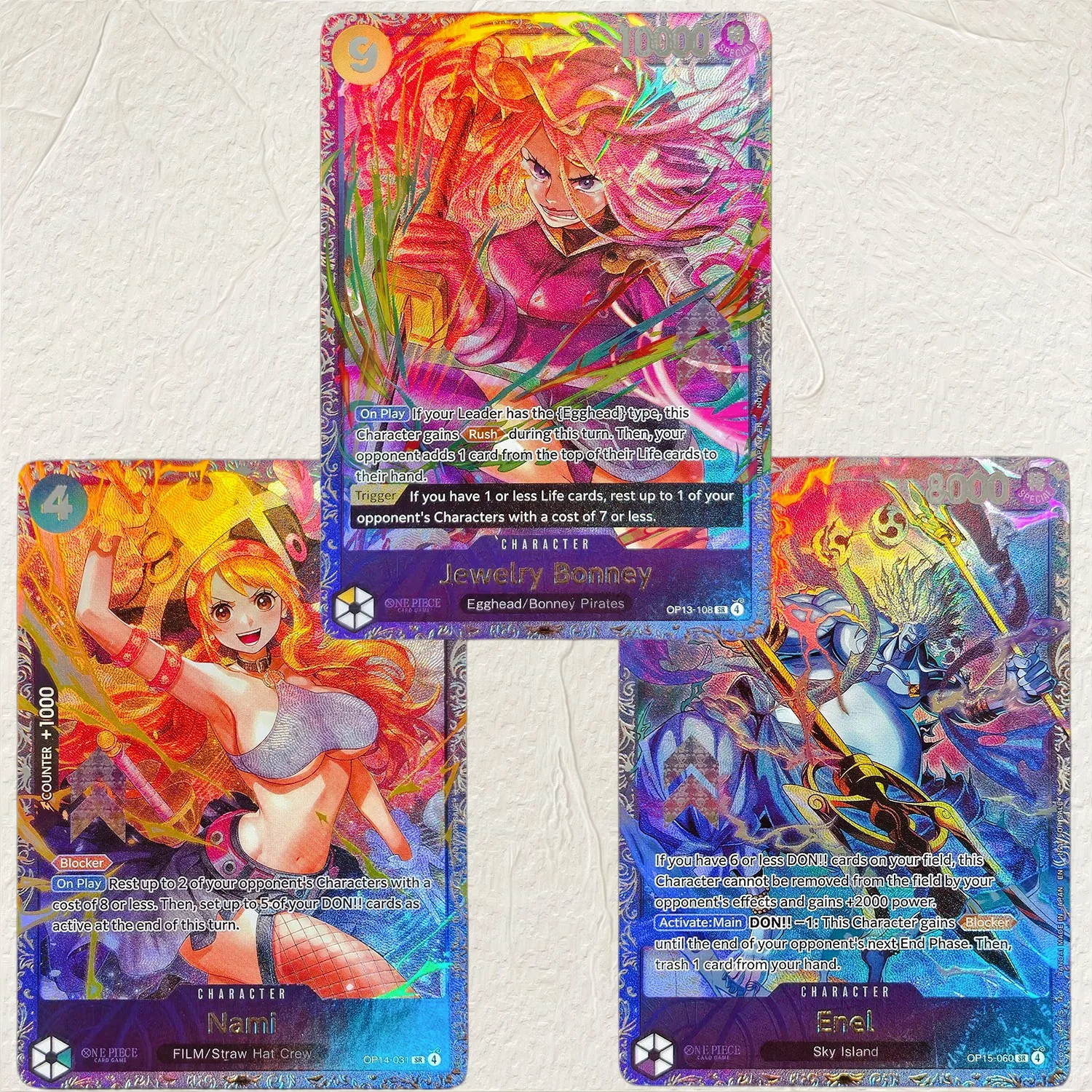 One Piece Luffy Nami Enel Bonney DIY 4Pcs Holographic Texture Cards EN Version Collectible Grade Classic Anime Collectible TCG view 2