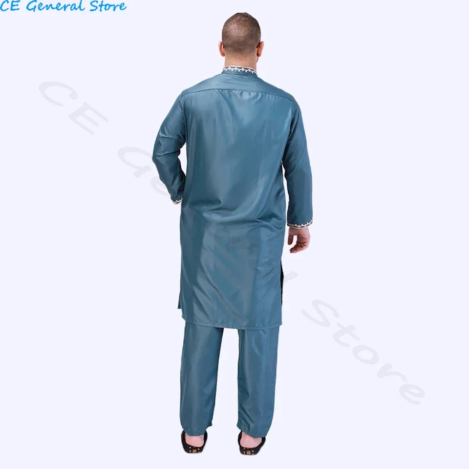 Traditional Islamic Clothing Eid Jubba Thobe Arab Abaya Caftan Muslim Sets Robes Men Fashion National Retro Style Suit Ramadan