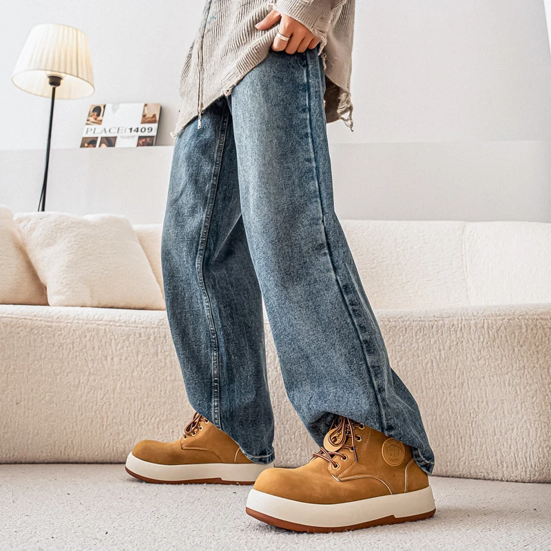 أحذية VIPOL خريفية جديدة للرجال غير رسمية للمشي لمسافات طويلة على الطراز البريطاني، نعل سميك لزيادة الارتفاع ملابس عمل كبيرة الرأس أحذية غير رسمية