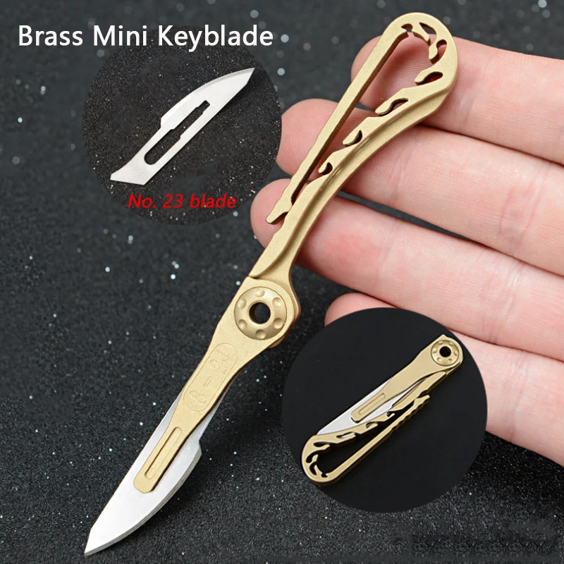 Edc Latão Mini Faca Dobrável Multi-funcional Courier Faca Portátil Edc Chaveiro Auto-defesa Bolso Faca Equipamento de Acampamento