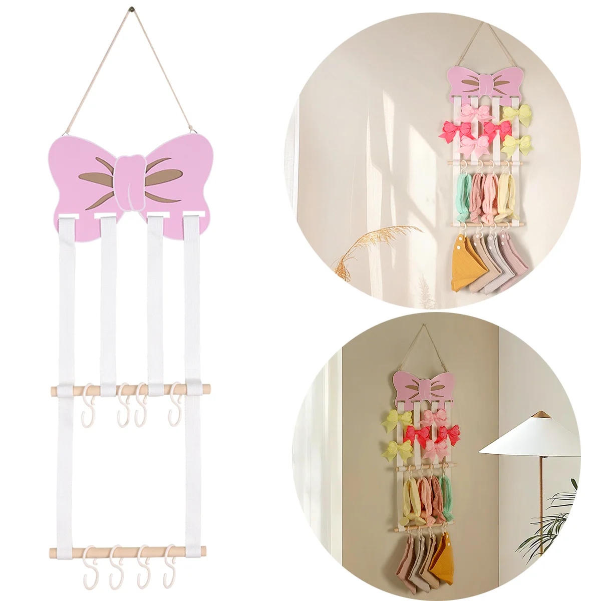 Hair Accessory Organizer With 8 Hooks Hanging Storage Rack For Hair Clips Hat Headband Space Saving Bathroom Bedroom Door Closet