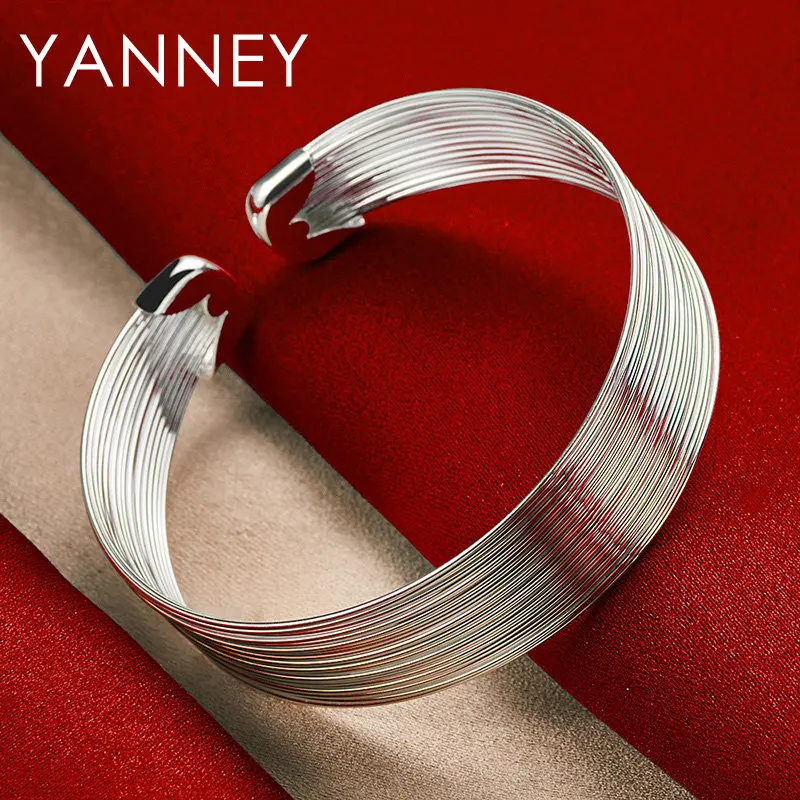 Real 925 Sterling Silver Exquisite Classic Multi Circle Opening Bangle Bracelet For Women Men Fashion Punk Jewelry Wedding Gifts