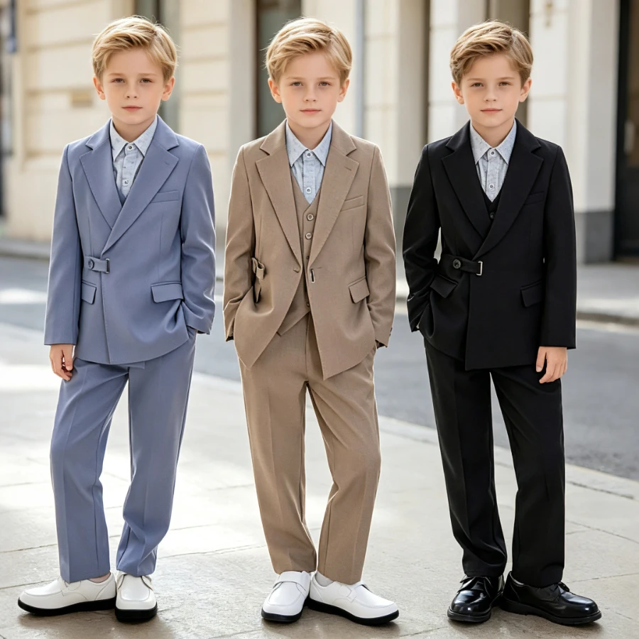 Boys Birthday Wedding Party Suit Set Spring Fall Teen Kids Piano Recital Host Performance Tuxedo British Style Boy Blazer Outfit