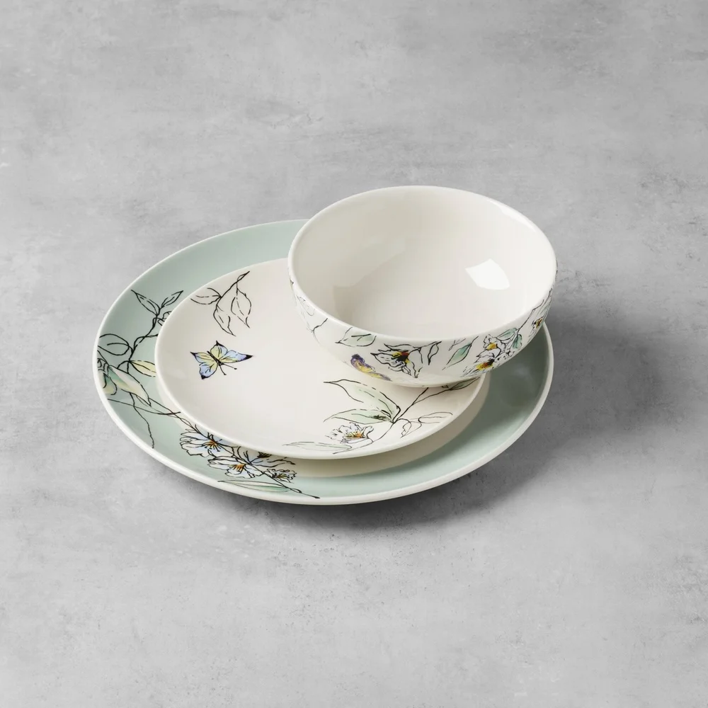 12 Piece Porcelain Dinnerware Set Service 4 Includes Dinner Salad Plates All Purpose Bowls Dishwasher Microwave Safe Spring