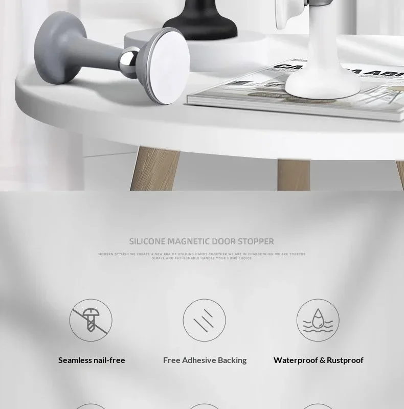 Türstopper ohne Bohren, magnetischer Türhalter aus Silikon, Antikollisions-Türfänger, magnetischer Türstopper für Schlafzimmer, Türfixierer für Zuhause – Detail 2