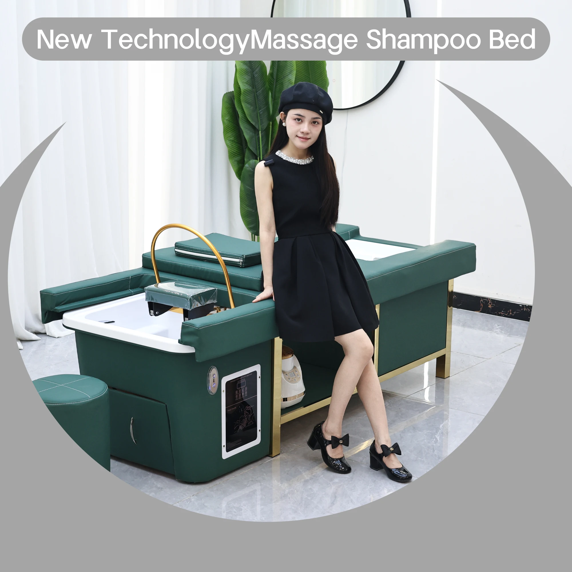 Modern Design Thai Massage Table Electric Shampoo Bed Head Spa Equipment Reclining Hair Salon Shampoo Bed With Ceramic Sink Foot