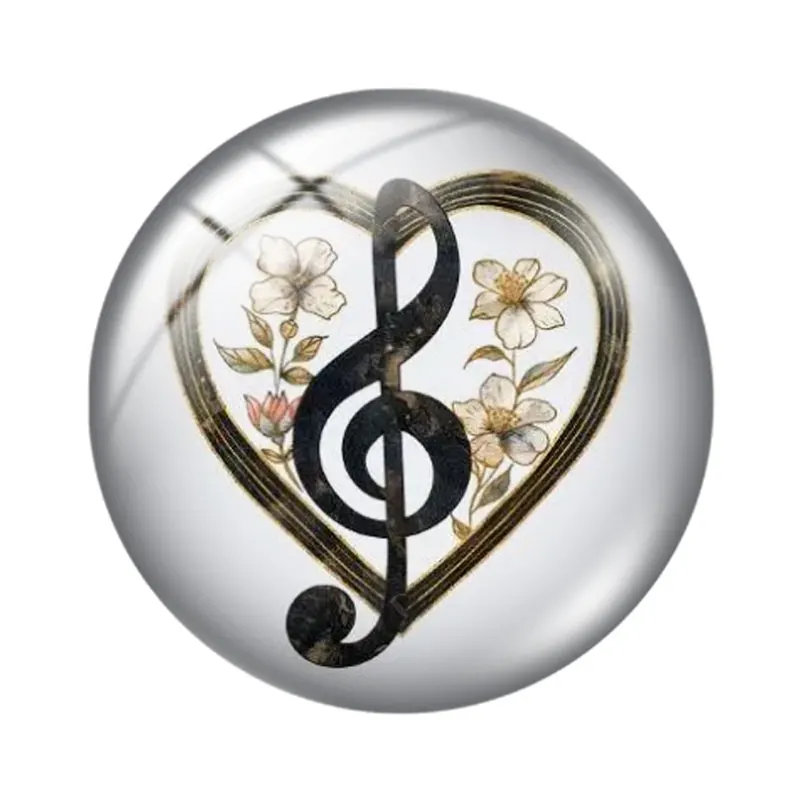 Music Note  Heart 12/18/20/25mm glass cabochon necklace bracelet pendant rings for jewelry demo earrings back Making findings view 5