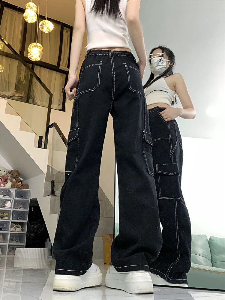 Cargo Baggy Jeans Women Streetwear Designed Cool Hipster 2000s Y2k Autumn Slacks Cowgirl Korean Fashion Mopping Trousers Daily