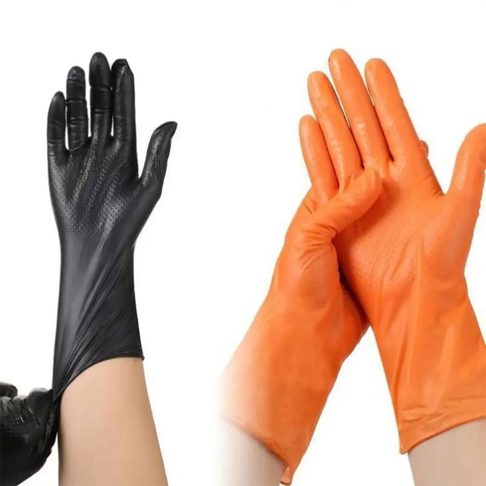 Guantes de trabajo de nitrilo de 20 piezas, guantes de reparación de automóviles con patrón de diamante naranja y negro, resistentes al desgaste, impermeables, para el hogar, Unisex