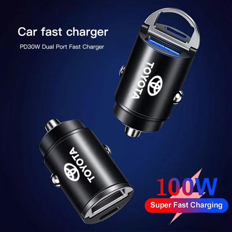 100W Car Charger USB Type-C Fast Charging Cigarette Lighter For Toyota GRsport Hilux Aygo Yaris Corolla Rav4 CHR Auris Cruiser