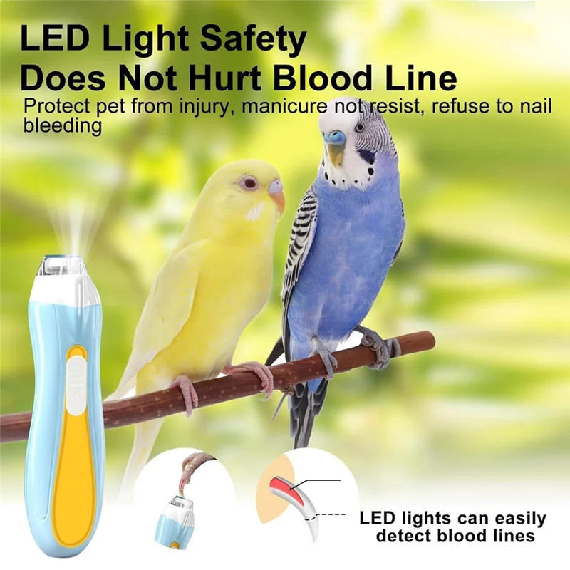 حجر طحن كهربائي منقار الطيور من ABMS مع أضواء LED، ماكينة تشذيب أظافر الطيور مع 6 مطاحن وسرعة قابلة للتعديل