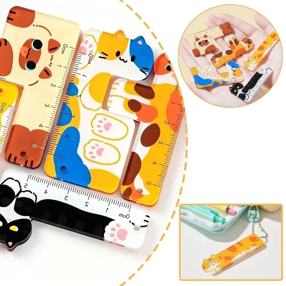 5PCS Cute 5cm Cartoon Animal Rulers Creative Paw Portable Stationery Pendant Ruler Cat Dog Mini Ruler Backpack Charm