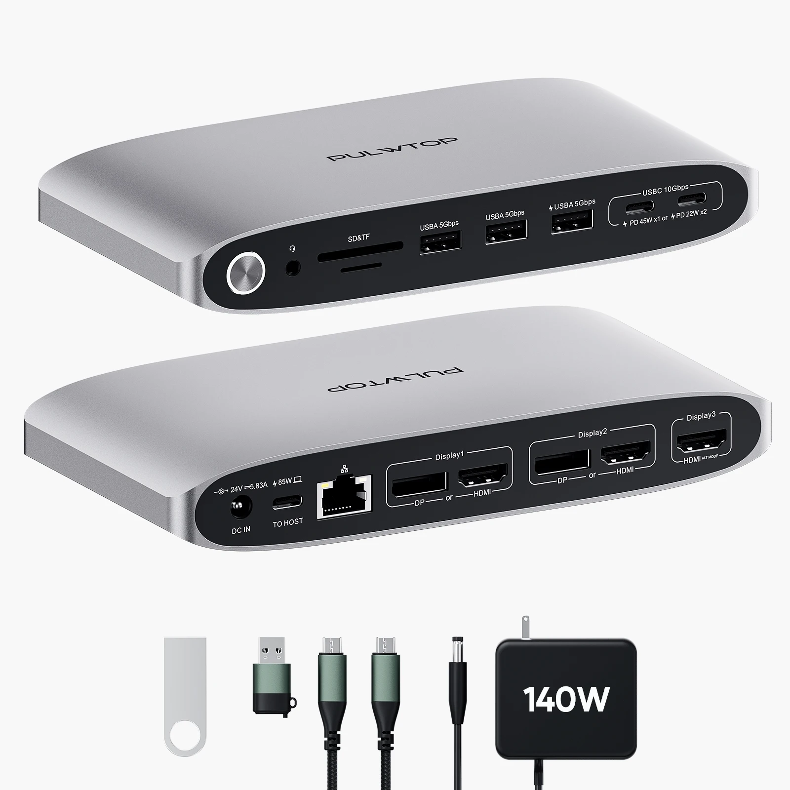 

PULWTOP Displaylink Docking Station 3 Monitors with 140W Power Adapter, HDMI 4K@60Hz Triple Display, for MacBook Air M1 M2