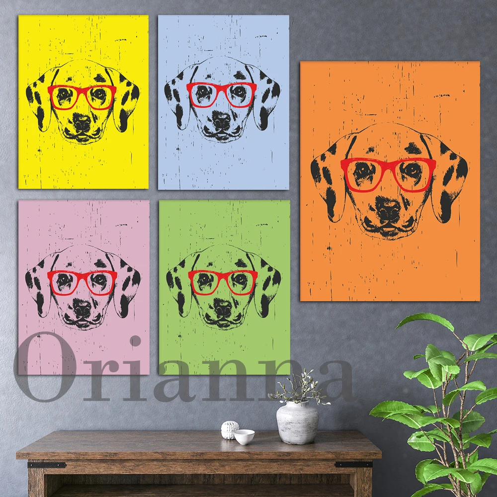 

Grunge Style Art Dog Dalmatian Sketch Glasses Retro Prints Posters Modern Home Living Room Bedroom Wall Decor Painting Gift