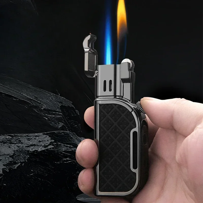 

HONEST Unusual Cigar Cigarette Gas Lighter Gadget Dual Fire Turbine Torch Flame Lighter Grinding Wheel Ignition Exquisite Gift